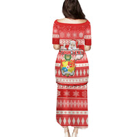Custom Tonga Christmas Puletasi The Santa Coat of Arms with Ngatu and Snow Pattern LT03 - Polynesian Pride