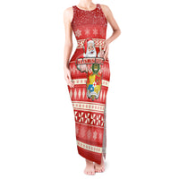Custom Tonga Christmas Tank Maxi Dress The Santa Coat of Arms with Ngatu and Snow Pattern LT03 Women Red - Polynesian Pride