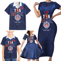 Custom Rugby Toa Samoa Family Matching Short Sleeve Bodycon Dress and Hawaiian Shirt Champions Six Eight Five - Polynesian Pride