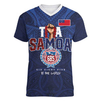 Custom Rugby Toa Samoa Women V-Neck T-Shirt Champions Six Eight Five - Polynesian Pride