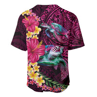 Hawaiian Plumeria and Hibiscus with Turtles Baseball Jersey Polynesian Art Red Color - Polynesian Pride