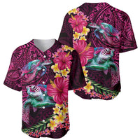 Hawaiian Plumeria and Hibiscus with Turtles Baseball Jersey Polynesian Art Red Color - Polynesian Pride