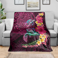 Hawaiian Plumeria and Hibiscus with Turtles Blanket Polynesian Art Red Color - Polynesian Pride