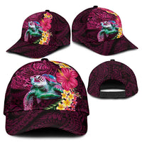 Hawaiian Plumeria and Hibiscus with Turtles Classic Cap Polynesian Art Red Color - Polynesian Pride