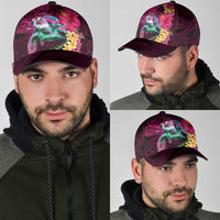 Hawaiian Plumeria and Hibiscus with Turtles Classic Cap Polynesian Art Red Color - Polynesian Pride