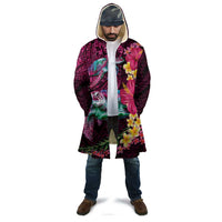 Hawaiian Plumeria and Hibiscus with Turtles Cloak Polynesian Art Red Color - Polynesian Pride