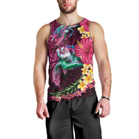 Hawaiian Plumeria and Hibiscus with Turtles Men Tank Top Polynesian Art Red Color - Polynesian Pride