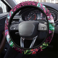 Hawaiian Plumeria and Hibiscus with Turtles Steering Wheel Cover Polynesian Art Red Color - Polynesian Pride