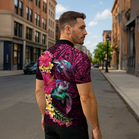 Hawaiian Plumeria and Hibiscus with Turtles Zipper Polo Shirt Polynesian Art Red Color - Polynesian Pride