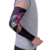 Hawaiian Plumeria and Hibiscus with Turtles Arm Sleeves Polynesian Art Purple Color - Polynesian Pride
