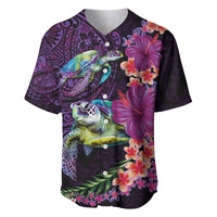 Hawaiian Plumeria and Hibiscus with Turtles Baseball Jersey Polynesian Art Purple Color - Polynesian Pride