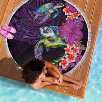 Hawaiian Plumeria and Hibiscus with Turtles Beach Blanket Polynesian Art Purple Color - Polynesian Pride