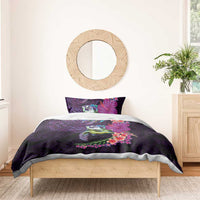 Hawaiian Plumeria and Hibiscus with Turtles Bedding Set Polynesian Art Purple Color - Polynesian Pride