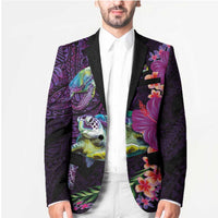 Hawaiian Plumeria and Hibiscus with Turtles Blazer Polynesian Art Purple Color - Polynesian Pride