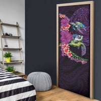 Hawaiian Plumeria and Hibiscus with Turtles Door Cover Polynesian Art Purple Color - Polynesian Pride