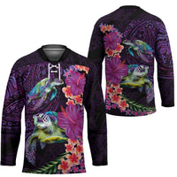 Hawaiian Plumeria and Hibiscus with Turtles Hockey Jersey Polynesian Art Purple Color - Polynesian Pride