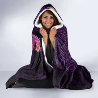 Hawaiian Plumeria and Hibiscus with Turtles Hooded Blanket Polynesian Art Purple Color - Polynesian Pride