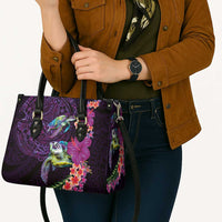 Hawaiian Plumeria and Hibiscus with Turtles Leather Bag Polynesian Art Purple Color - Polynesian Pride