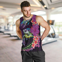 Hawaiian Plumeria and Hibiscus with Turtles Men Tank Top Polynesian Art Purple Color - Polynesian Pride