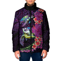 Hawaiian Plumeria and Hibiscus with Turtles Padded Jacket Polynesian Art Purple Color - Polynesian Pride