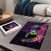 Hawaiian Plumeria and Hibiscus with Turtles Puzzle Polynesian Art Purple Color - Polynesian Pride
