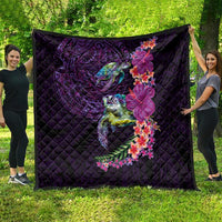 Hawaiian Plumeria and Hibiscus with Turtles Quilt Polynesian Art Purple Color - Polynesian Pride