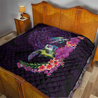 Hawaiian Plumeria and Hibiscus with Turtles Quilt Polynesian Art Purple Color - Polynesian Pride