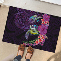 Hawaiian Plumeria and Hibiscus with Turtles Rubber Doormat Polynesian Art Purple Color - Polynesian Pride