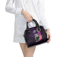 Hawaiian Plumeria and Hibiscus with Turtles Shoulder Handbag Polynesian Art Purple Color - Polynesian Pride