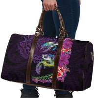 Hawaiian Plumeria and Hibiscus with Turtles Travel Bag Polynesian Art Purple Color - Polynesian Pride