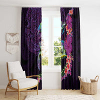 Hawaiian Plumeria and Hibiscus with Turtles Window Curtain Polynesian Art Purple Color - Polynesian Pride