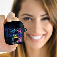 Hawaiian Plumeria and Hibiscus with Turtles AirPods Case Polynesian Art Dark Cyan Color - Polynesian Pride
