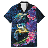 Hawaiian Plumeria and Hibiscus with Turtles Family Matching Mermaid Dress and Hawaiian Shirt Polynesian Art Dark Cyan Color - Polynesian Pride