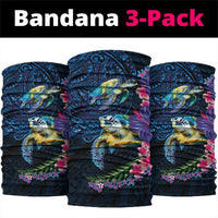 Hawaiian Plumeria and Hibiscus with Turtles Neck Gaiter Polynesian Art Dark Cyan Color - Polynesian Pride