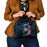 Hawaiian Plumeria and Hibiscus with Turtles Shoulder Handbag Polynesian Art Dark Cyan Color - Polynesian Pride
