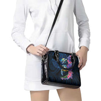 Hawaiian Plumeria and Hibiscus with Turtles Shoulder Handbag Polynesian Art Dark Cyan Color - Polynesian Pride