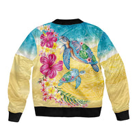 Hawaiian Tropical Plants Turtles Bomber Jacket Watercolor Style - Polynesian Pride