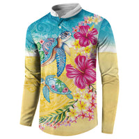 Hawaiian Tropical Plants Turtles Button Sweatshirt Watercolor Style - Polynesian Pride