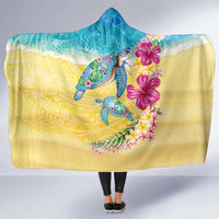 Hawaiian Tropical Plants Turtles Hooded Blanket Watercolor Style - Polynesian Pride