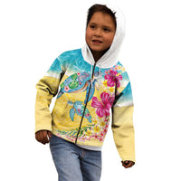 Hawaiian Tropical Plants Turtles Kid Hoodie Watercolor Style LT03 - Polynesian Pride
