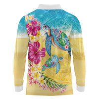 Hawaiian Tropical Plants Turtles Long Sleeve Polo Shirt Watercolor Style - Polynesian Pride