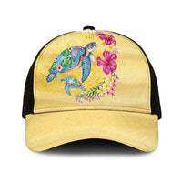 Hawaiian Tropical Plants Turtles Mesh Trucker Cap Watercolor Style - Polynesian Pride