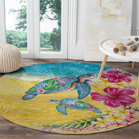 Hawaiian Tropical Plants Turtles Round Carpet Watercolor Style - Polynesian Pride