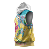 Hawaiian Tropical Plants Turtles Sleeveless Hoodie Watercolor Style - Polynesian Pride