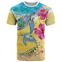 Hawaiian Tropical Plants Turtles T Shirt Watercolor Style - Polynesian Pride