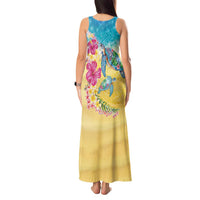 Hawaiian Tropical Plants Turtles Tank Maxi Dress Watercolor Style - Polynesian Pride