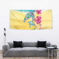 Hawaiian Tropical Plants Turtles Tapestry Watercolor Style - Polynesian Pride