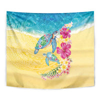 Hawaiian Tropical Plants Turtles Tapestry Watercolor Style - Polynesian Pride
