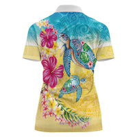 Hawaiian Tropical Plants Turtles Women Polo Shirt Watercolor Style - Polynesian Pride