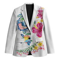 Hawaiian Abstract Art Turtles Blazer with Plumeria and Hibiscus - Polynesian Pride